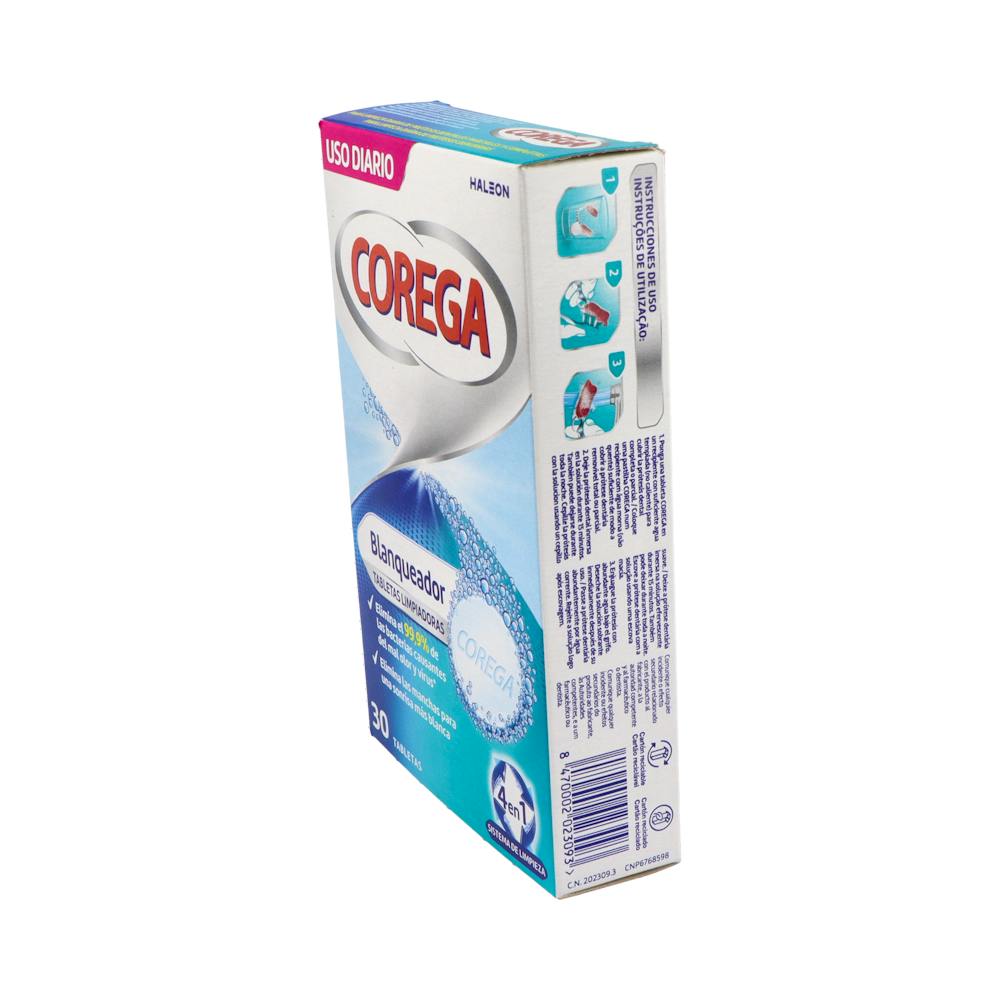Corega Blanqueador Tabletas Limpiadoras Prótesis 30 Unidades