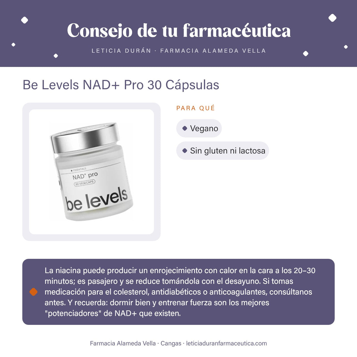 Be Levels NAD+ Pro 30 Cápsulas – consejo de tu farmacéutica