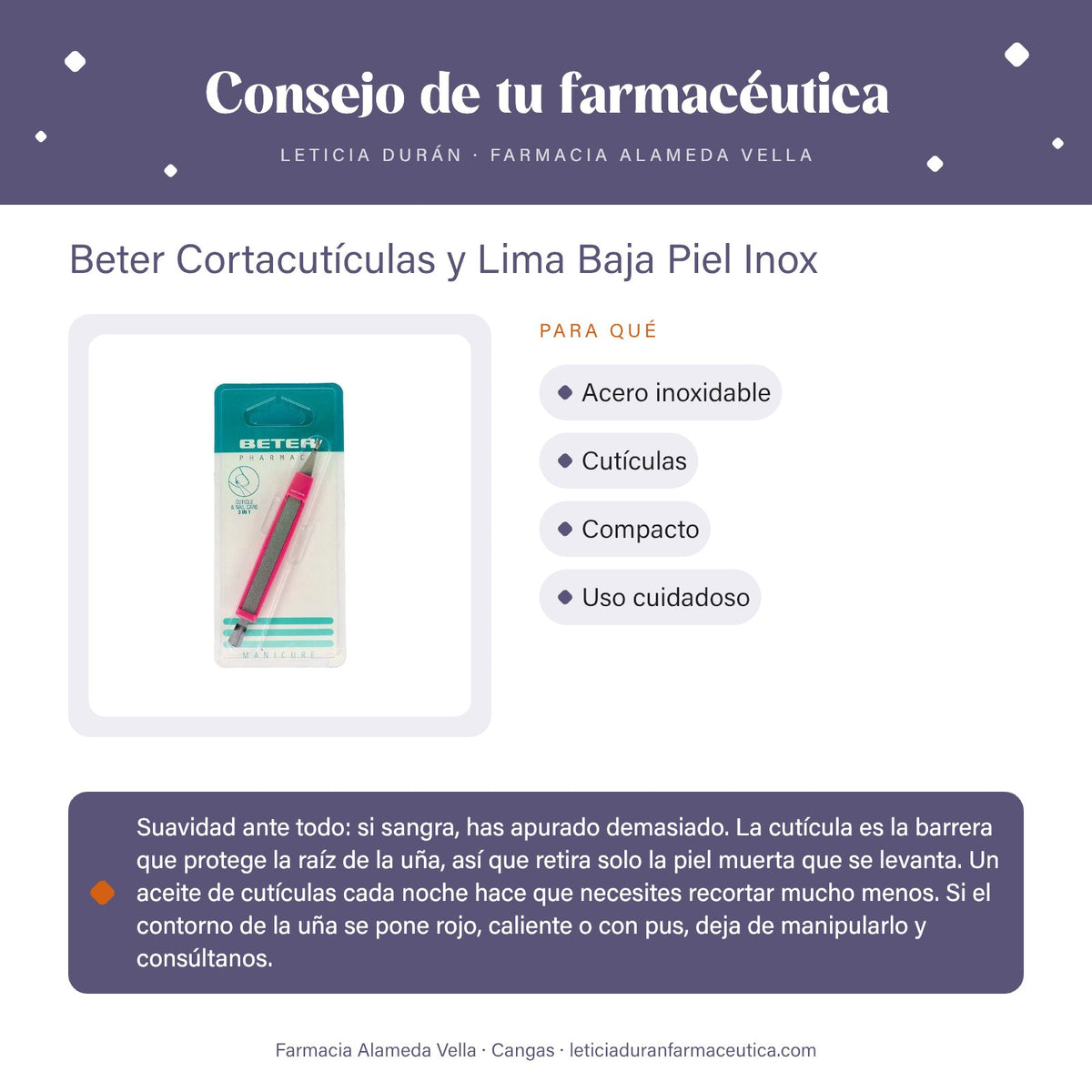 Beter Cortacutículas y Lima Baja Piel Inox – consejo de tu farmacéutica