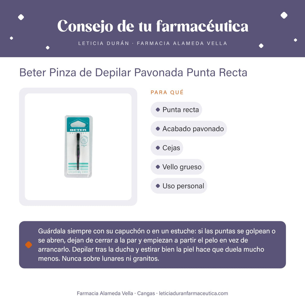 Beter Pinza de Depilar Pavonada Punta Recta – consejo de tu farmacéutica