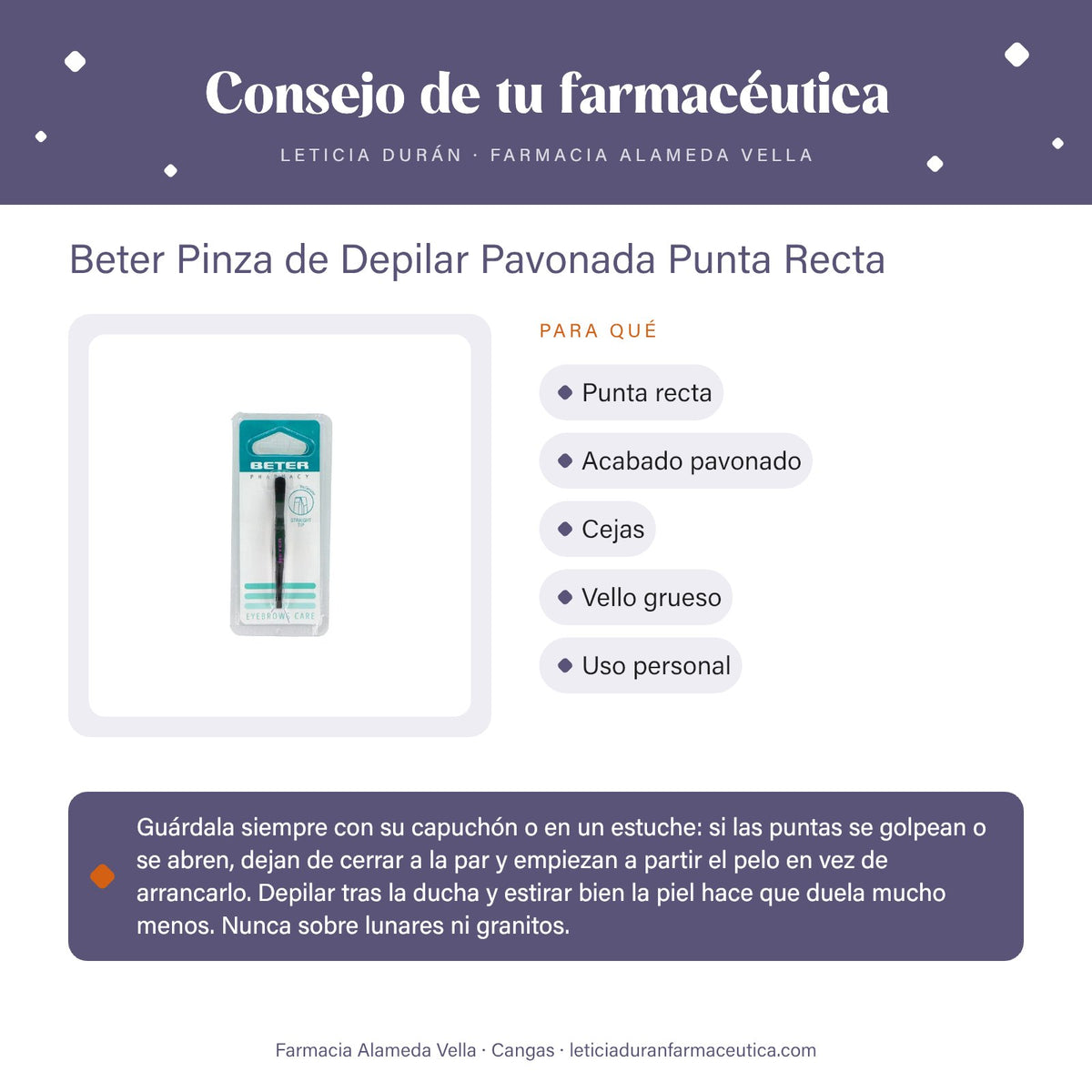 Beter Pinza de Depilar Pavonada Punta Recta – consejo de tu farmacéutica
