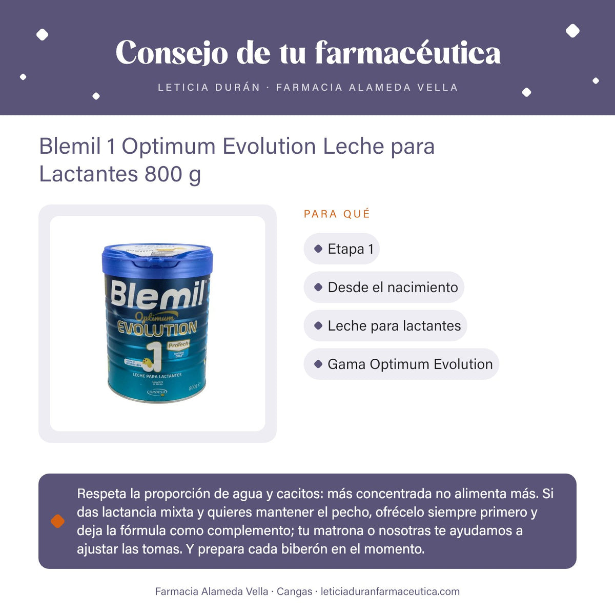 Blemil 1 Optimum Evolution Leche para Lactantes 800 g – consejo de tu farmacéutica