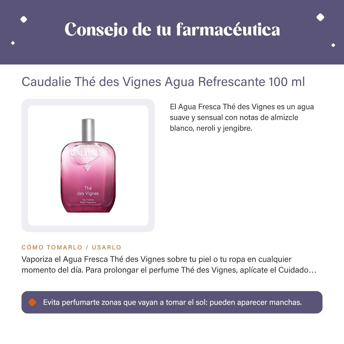 Caudalie Thé des Vignes Agua Refrescante 100 ml – consejo de tu farmacéutica