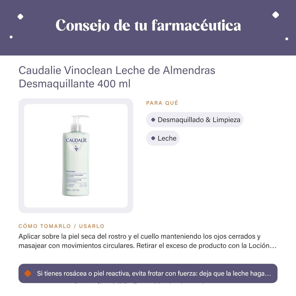 Caudalie Vinoclean Leche de Almendras Desmaquillante 400 ml – consejo de tu farmacéutica