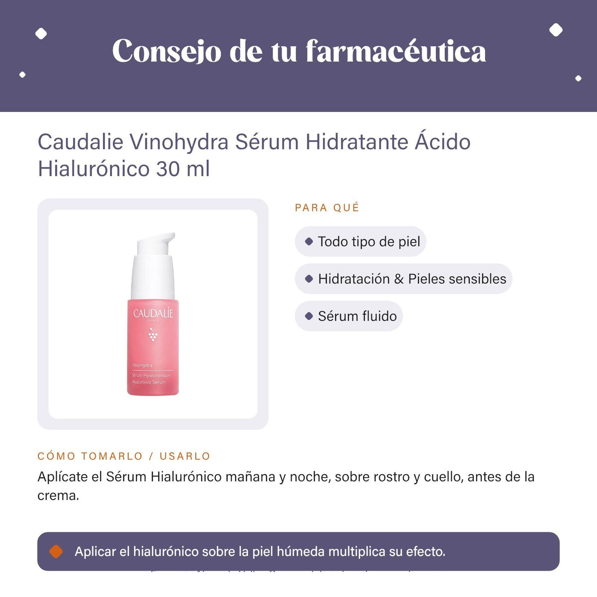 Caudalie Vinohydra Sérum Hidratante Ácido Hialurónico 30 ml – consejo de tu farmacéutica