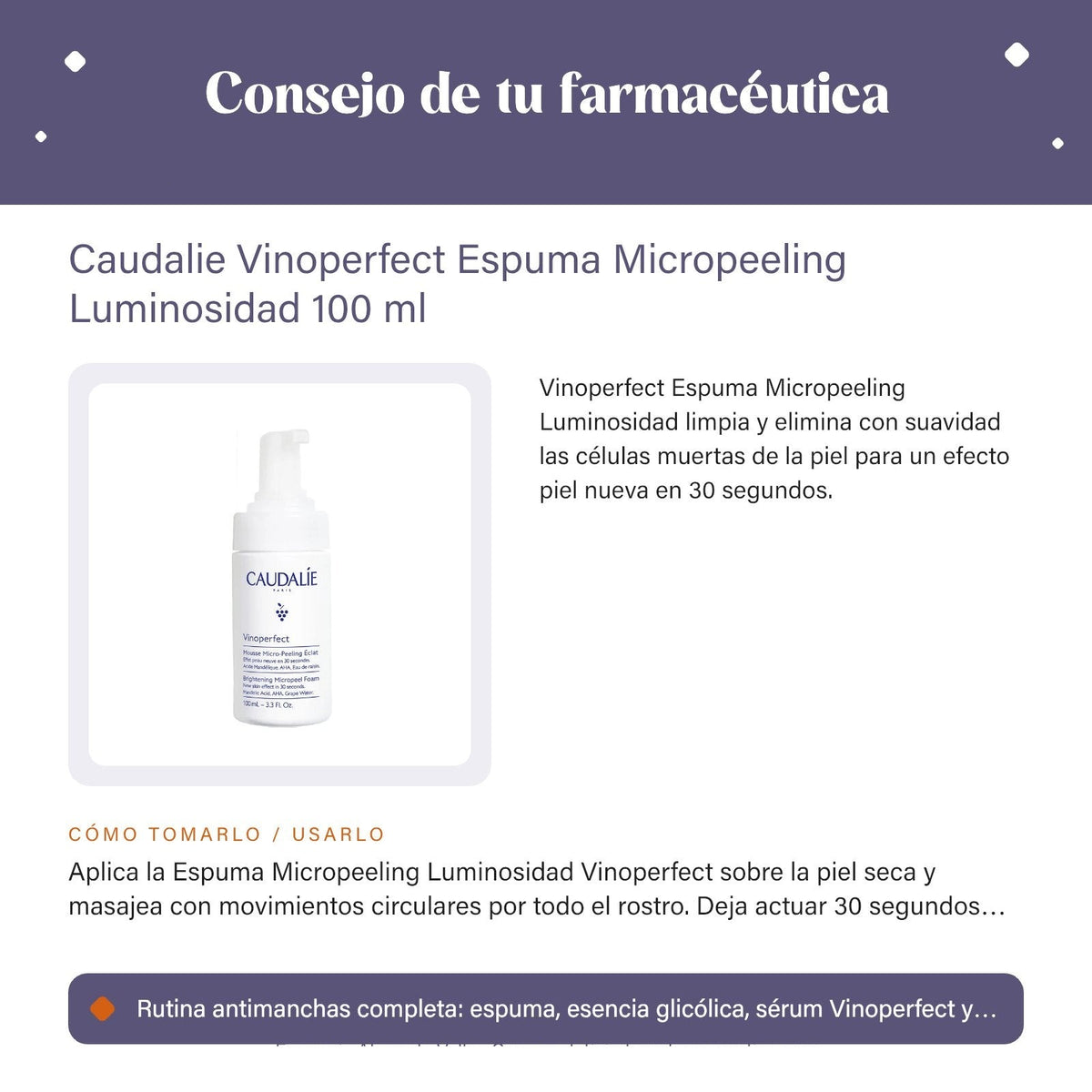Caudalie Vinoperfect Espuma Micropeeling Luminosidad 100 ml – consejo de tu farmacéutica