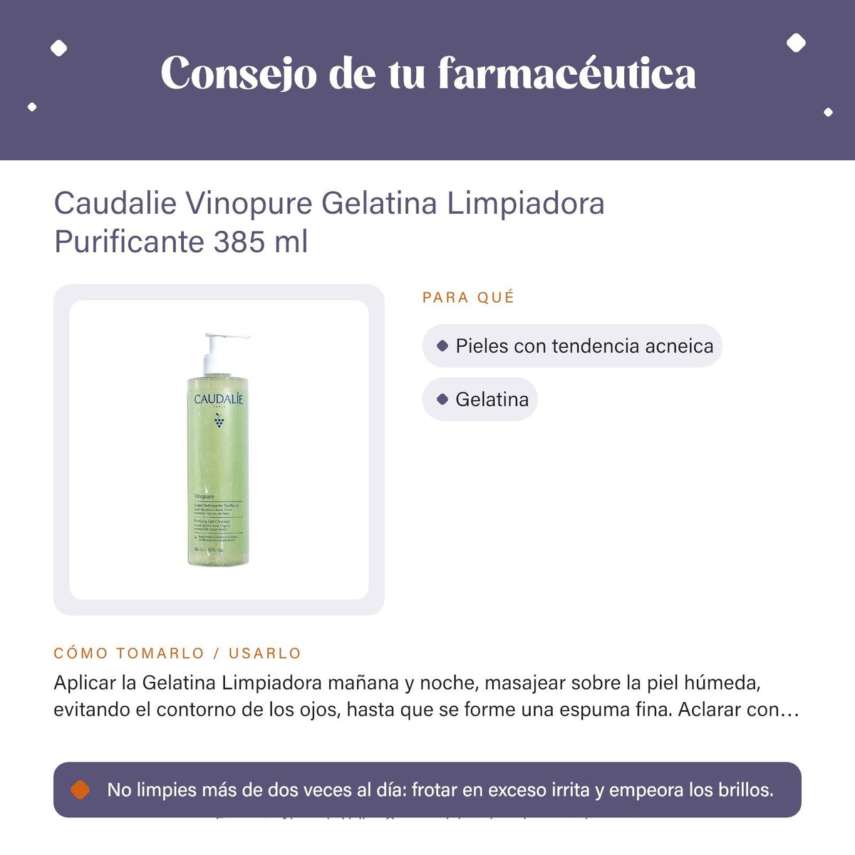 Caudalie Vinopure Gelatina Limpiadora Purificante 385 ml – consejo de tu farmacéutica