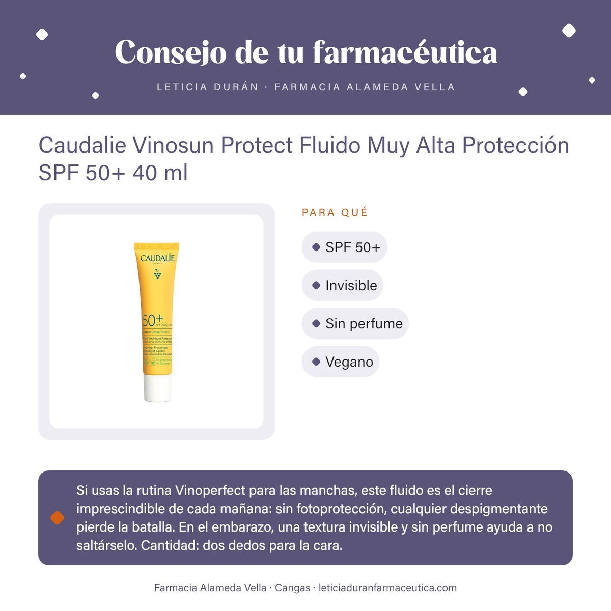 Caudalie Vinosun Protect Fluido Muy Alta Protección SPF 50+ 40 ml – consejo de tu farmacéutica