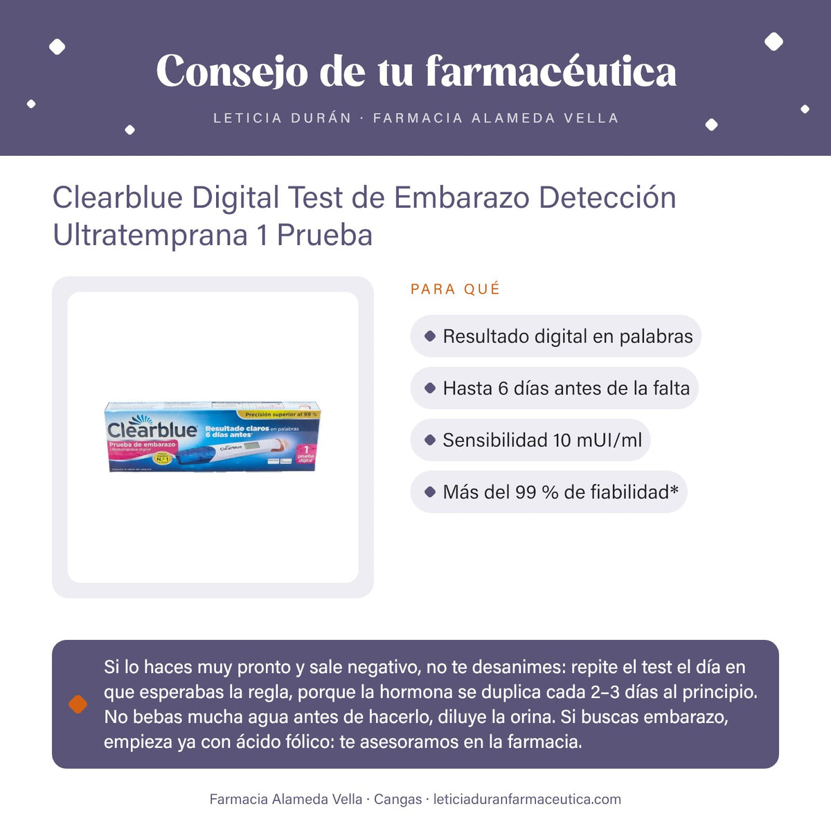 Clearblue Digital Test de Embarazo Detección Ultratemprana 1 Prueba – consejo de tu farmacéutica