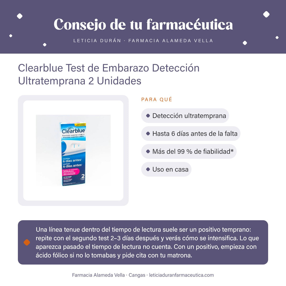 Clearblue Test de Embarazo Detección Ultratemprana 2 Unidades – consejo de tu farmacéutica