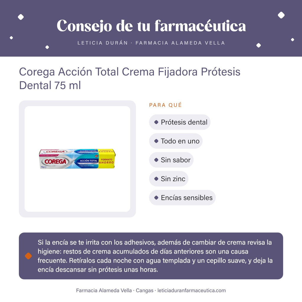 Corega Acción Total Crema Fijadora Prótesis Dental 75 ml – consejo de tu farmacéutica
