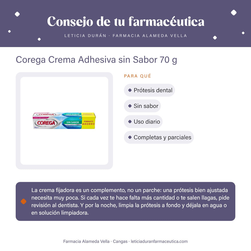 Corega Crema Adhesiva sin Sabor 70 g – consejo de tu farmacéutica