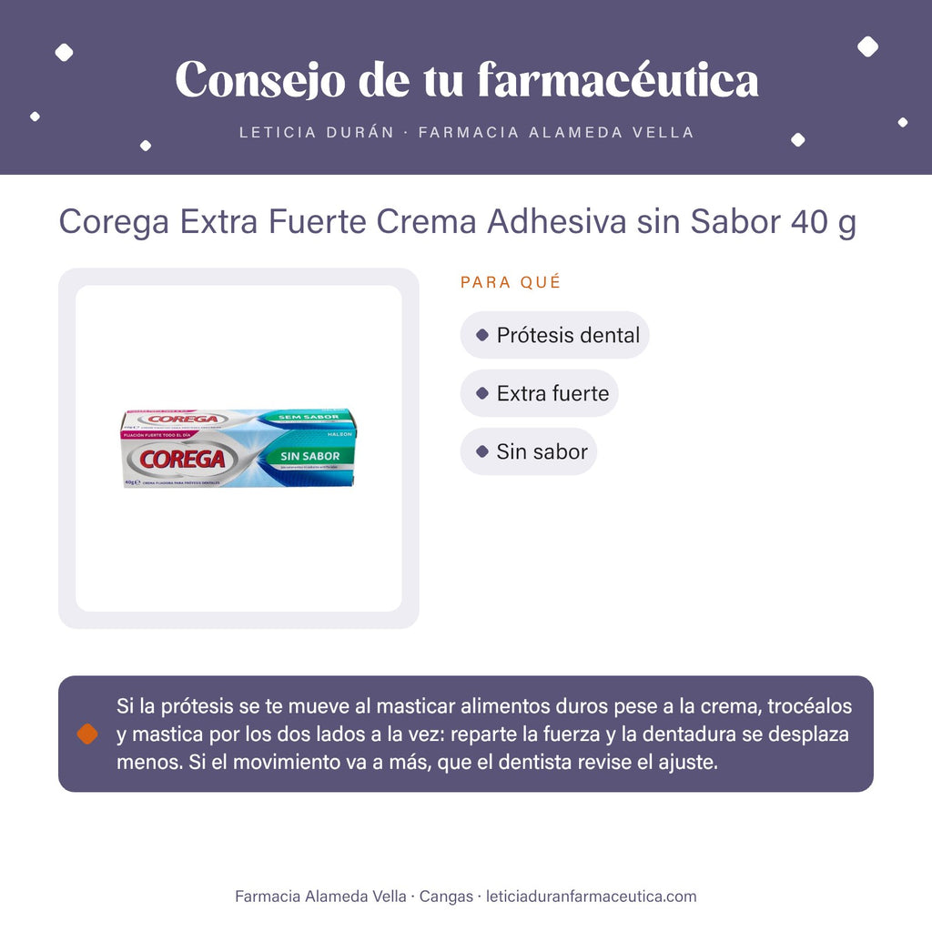 Corega Extra Fuerte Crema Adhesiva sin Sabor 40 g – consejo de tu farmacéutica
