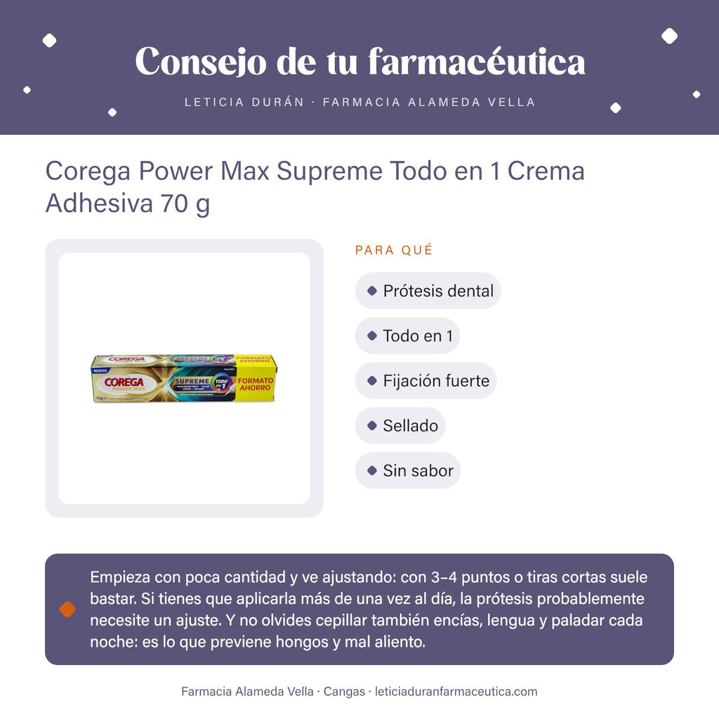 Corega Power Max Supreme Todo en 1 Crema Adhesiva 70 g – consejo de tu farmacéutica