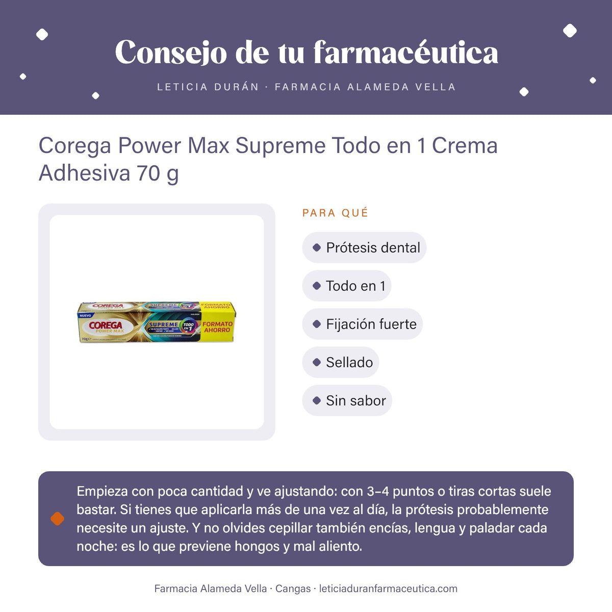 Corega Power Max Supreme Todo en 1 Crema Adhesiva 70 g – consejo de tu farmacéutica