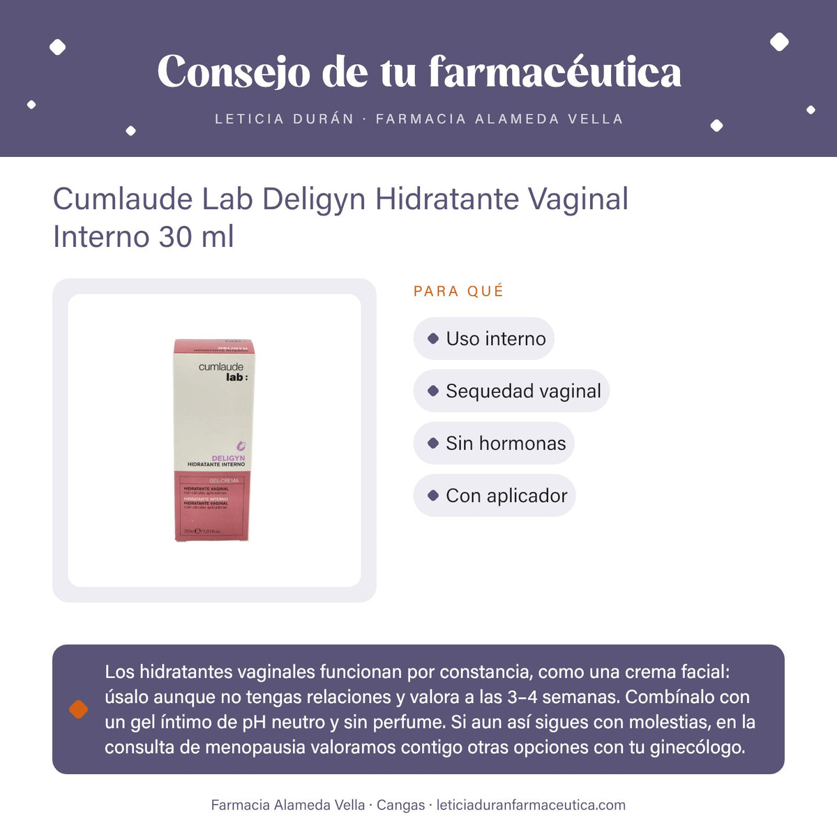 Cumlaude Lab Deligyn Hidratante Vaginal Interno 30 ml – consejo de tu farmacéutica