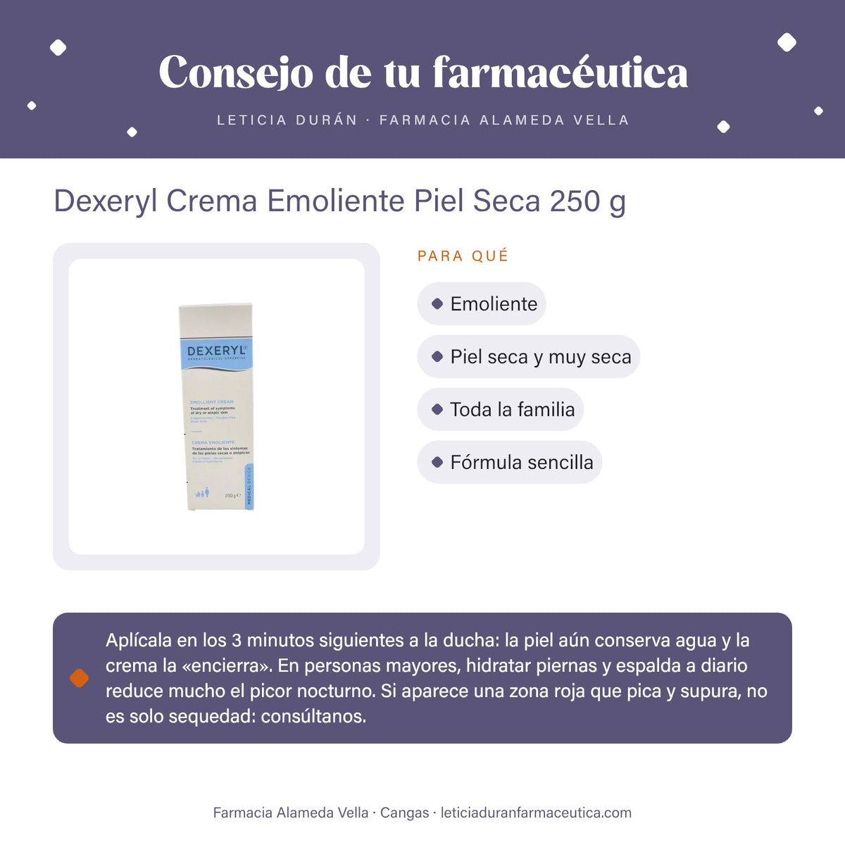 Dexeryl Crema Emoliente Piel Seca 250 g – consejo de tu farmacéutica