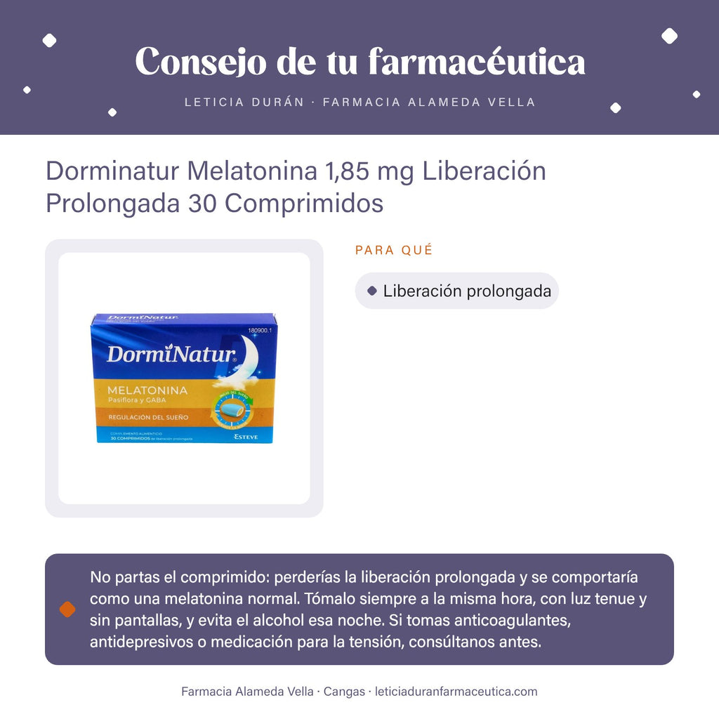 Dorminatur Melatonina 1,85 mg Liberación Prolongada 30 Comprimidos – consejo de tu farmacéutica