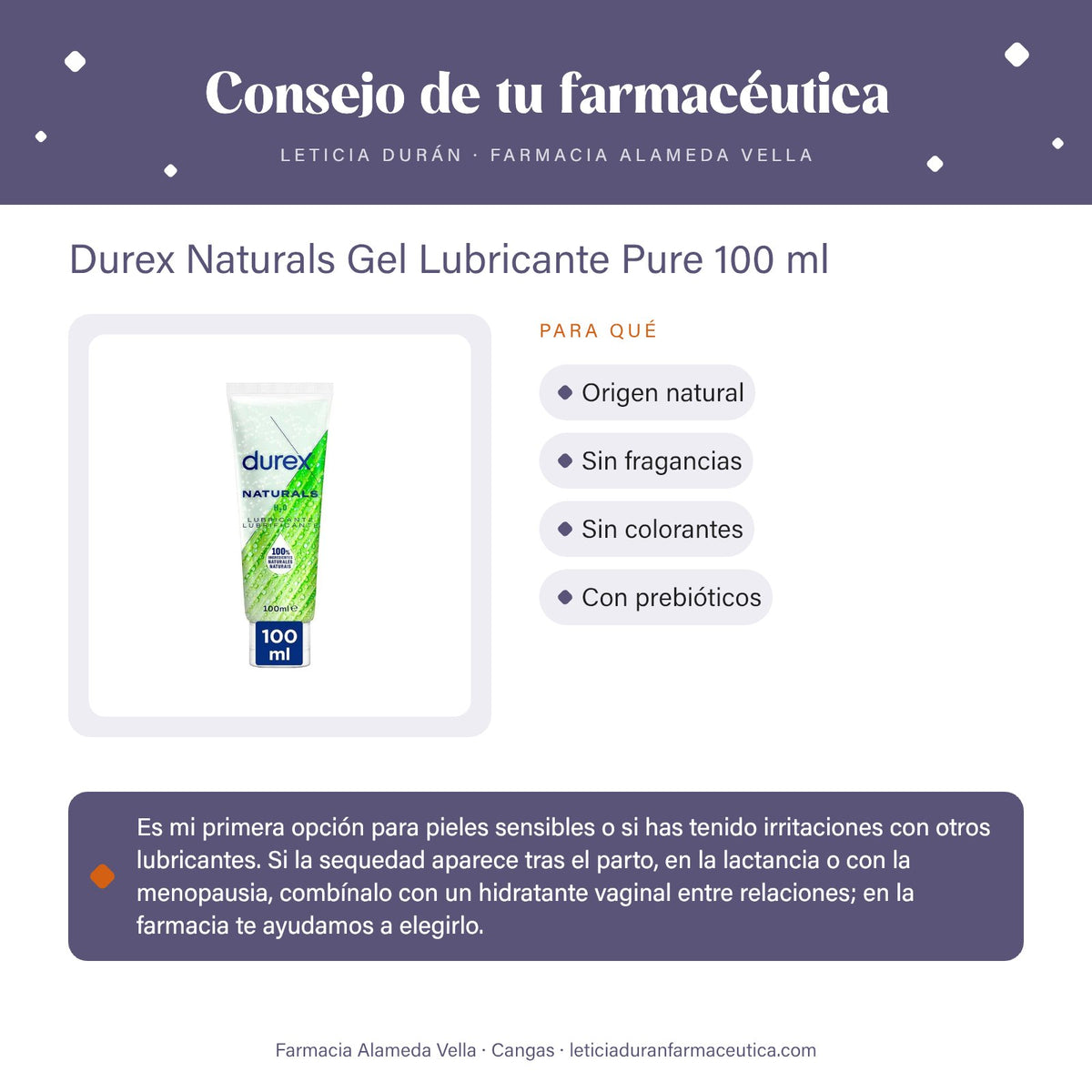 Durex Naturals Gel Lubricante Pure 100 ml – consejo de tu farmacéutica