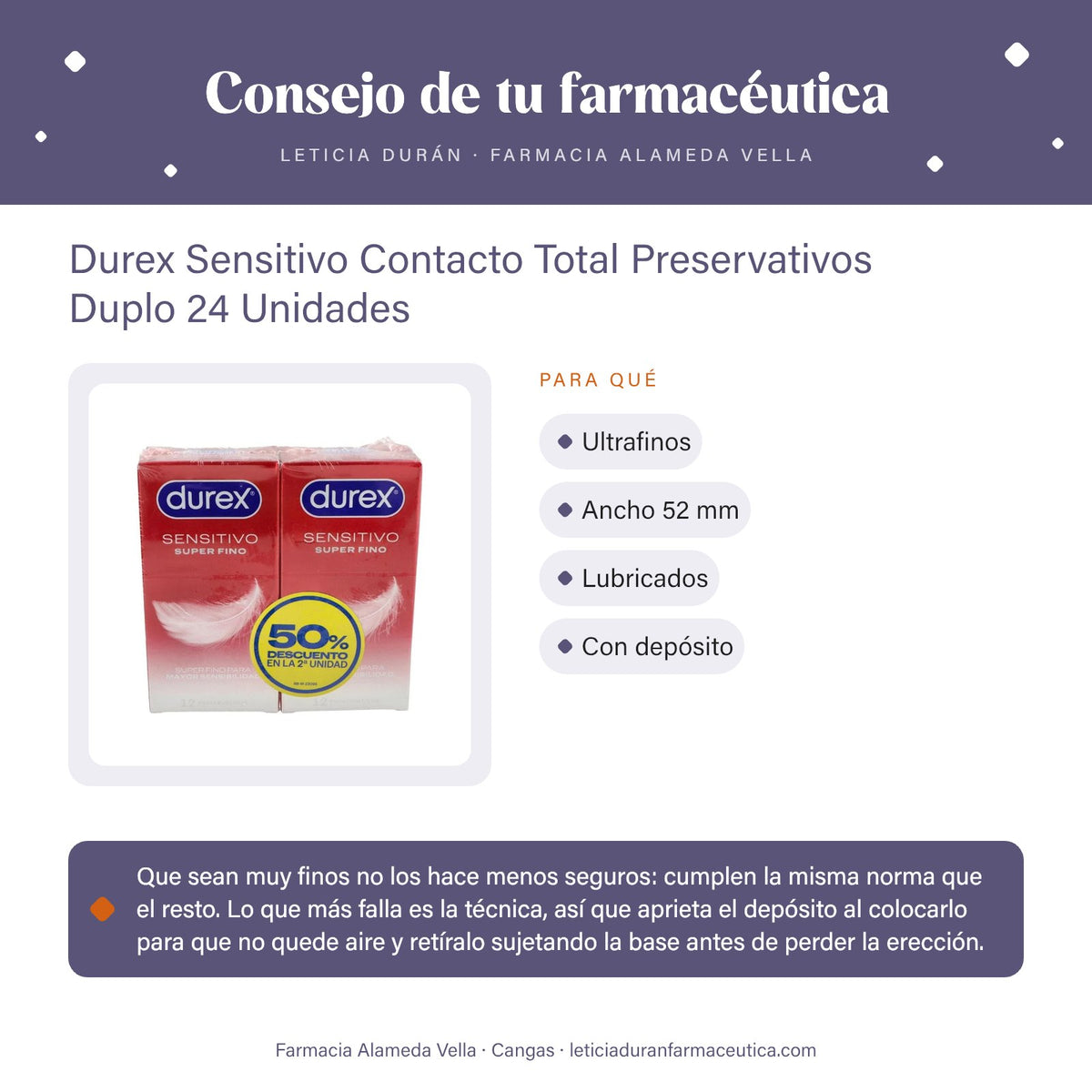 Durex Sensitivo Contacto Total Preservativos Duplo 24 Unidades – consejo de tu farmacéutica