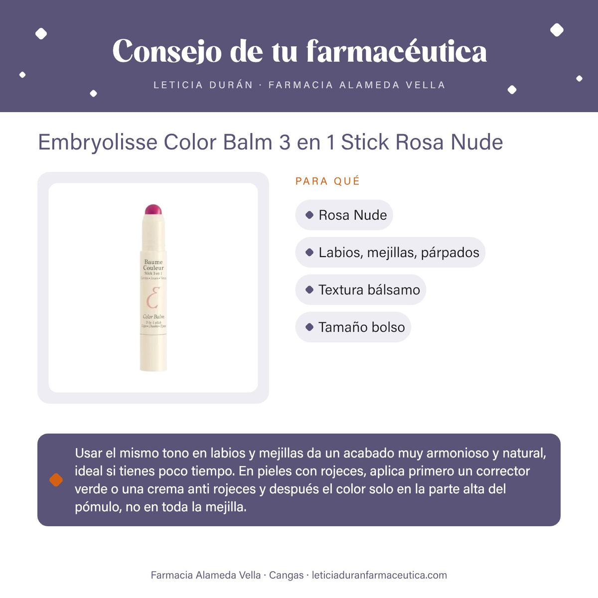 Embryolisse Color Balm 3 en 1 Stick Rosa Nude – consejo de tu farmacéutica