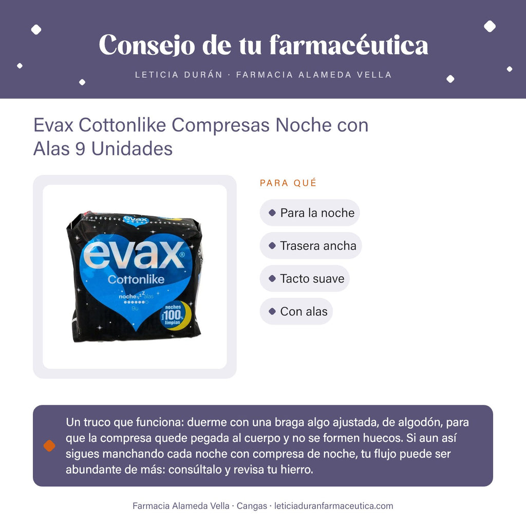 Evax Cottonlike Compresas Noche con Alas 9 Unidades – consejo de tu farmacéutica