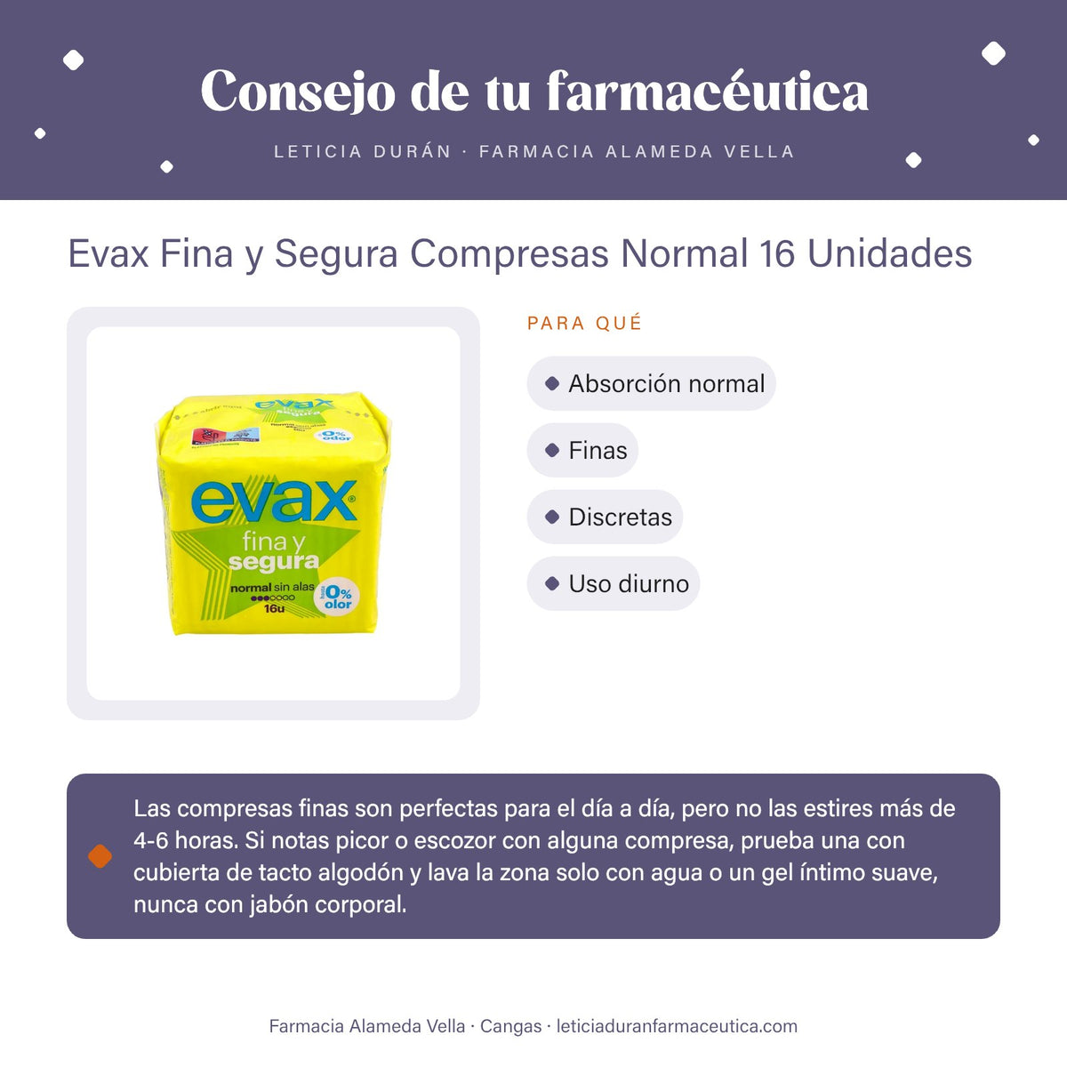 Evax Fina y Segura Compresas Normal 16 Unidades – consejo de tu farmacéutica