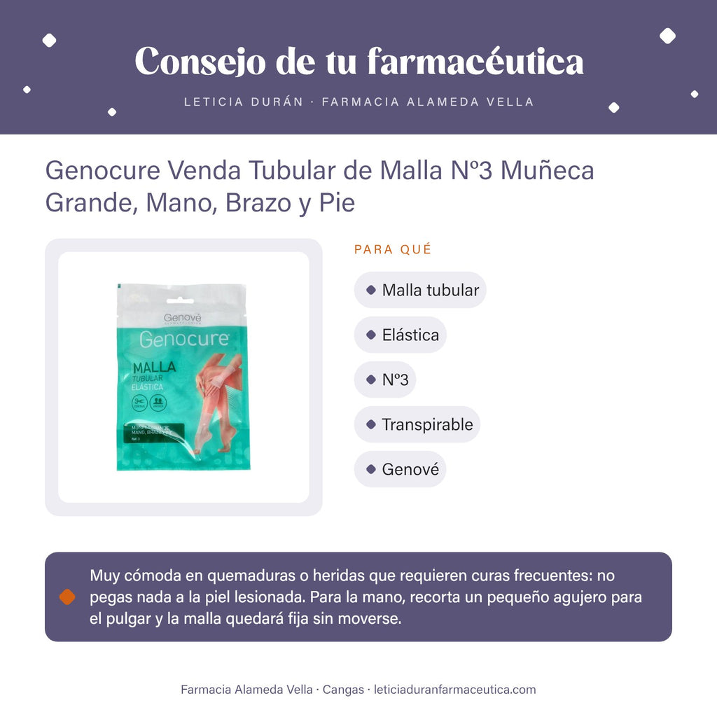 Genocure Venda Tubular de Malla Nº3 Muñeca Grande, Mano, Brazo y Pie – consejo de tu farmacéutica