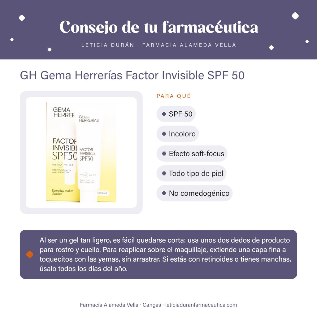 GH Gema Herrerías Factor Invisible SPF 50 – consejo de tu farmacéutica