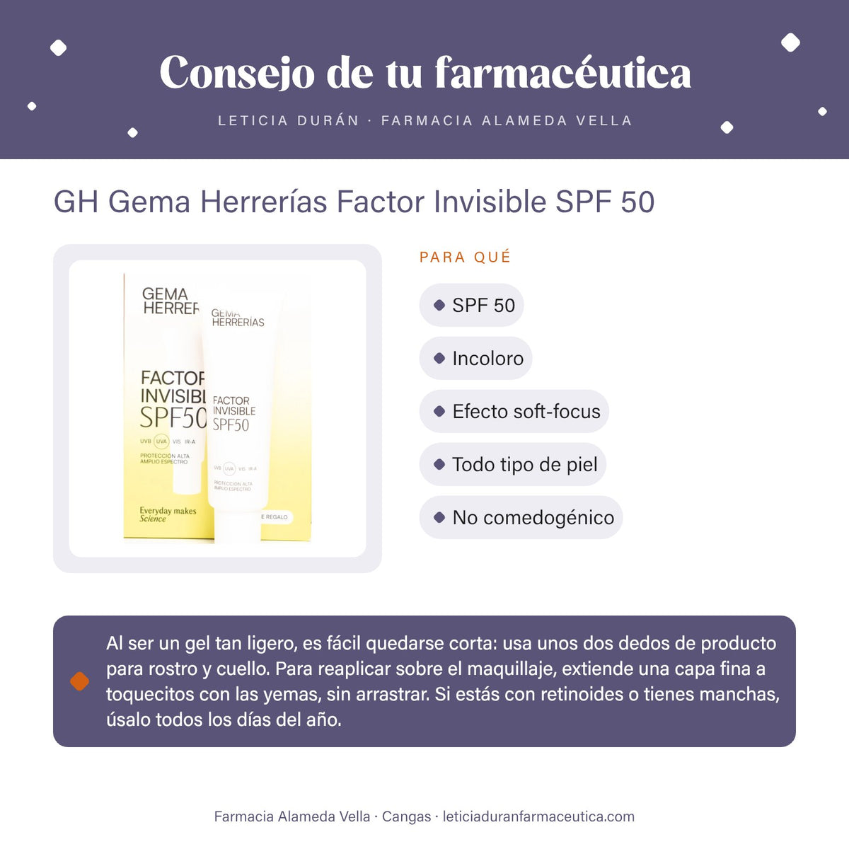 GH Gema Herrerías Factor Invisible SPF 50 – consejo de tu farmacéutica