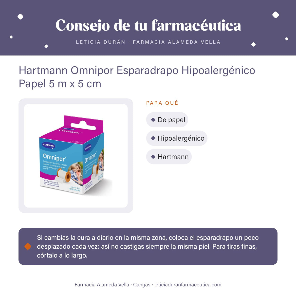 Hartmann Omnipor Esparadrapo Hipoalergénico Papel 5 m x 5 cm – consejo de tu farmacéutica