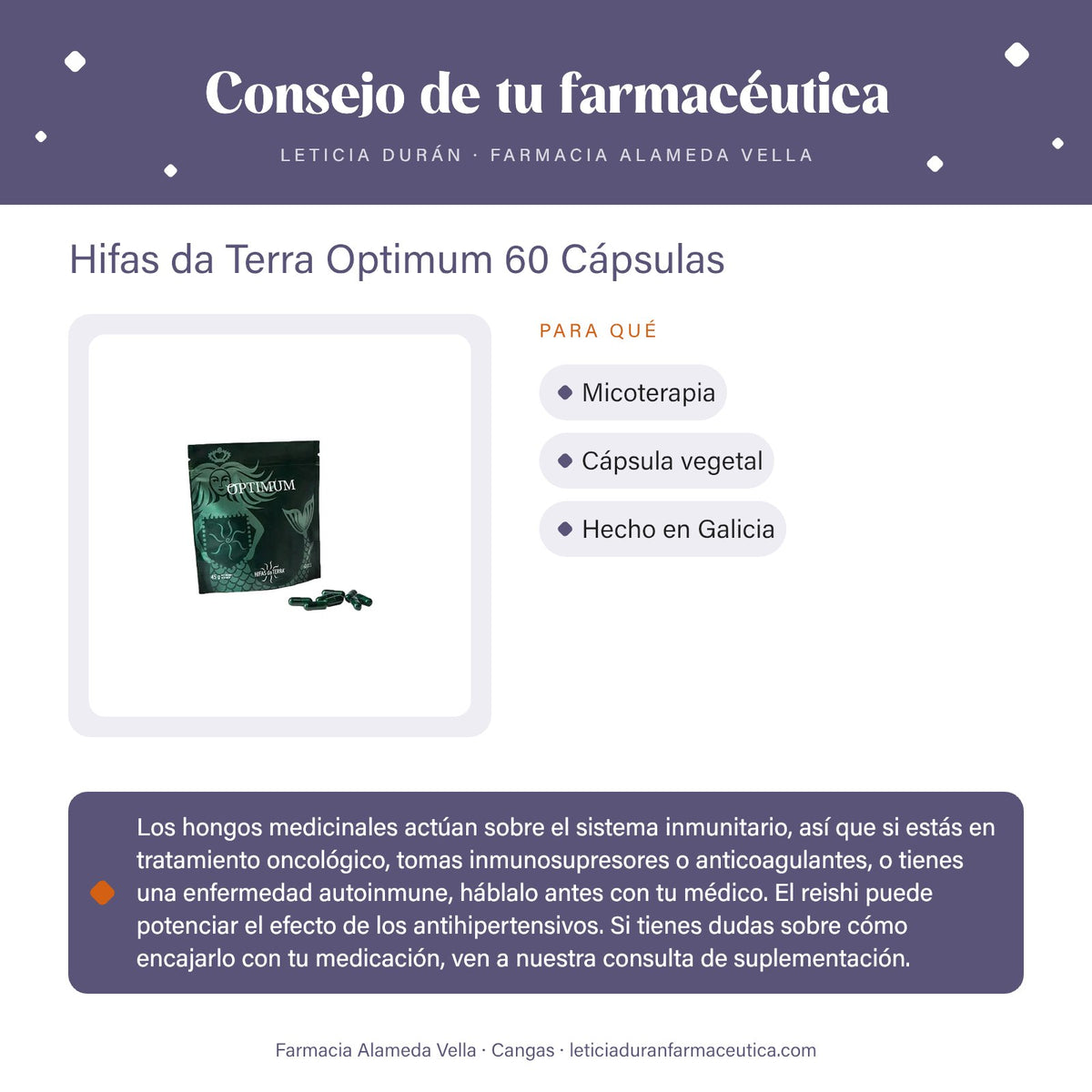 Hifas da Terra Optimum 60 Cápsulas – consejo de tu farmacéutica