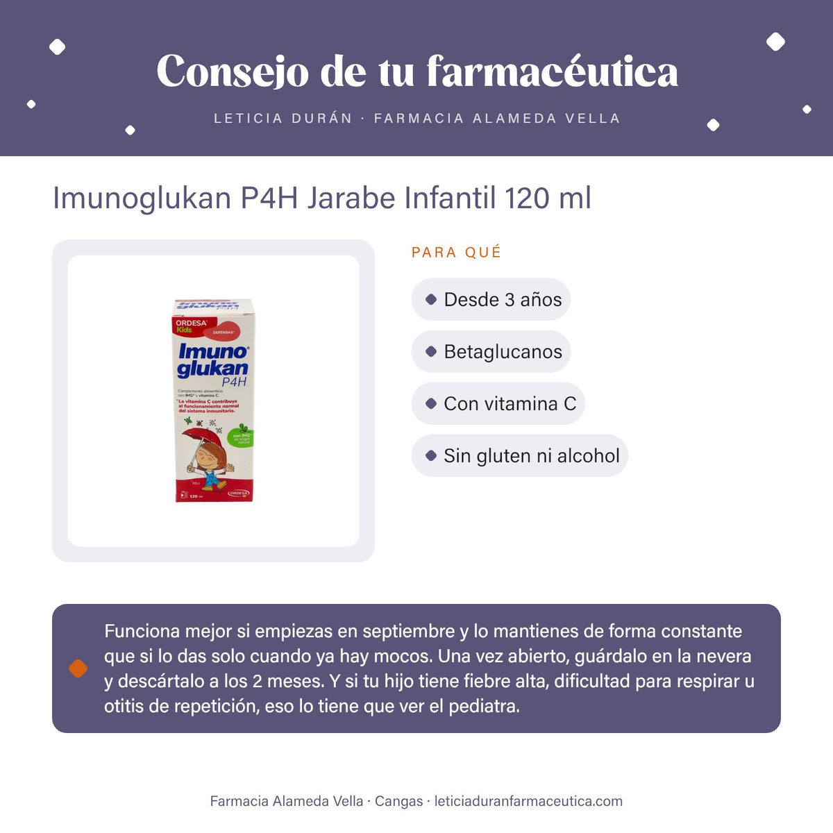 Imunoglukan P4H Jarabe Infantil 120 ml – consejo de tu farmacéutica