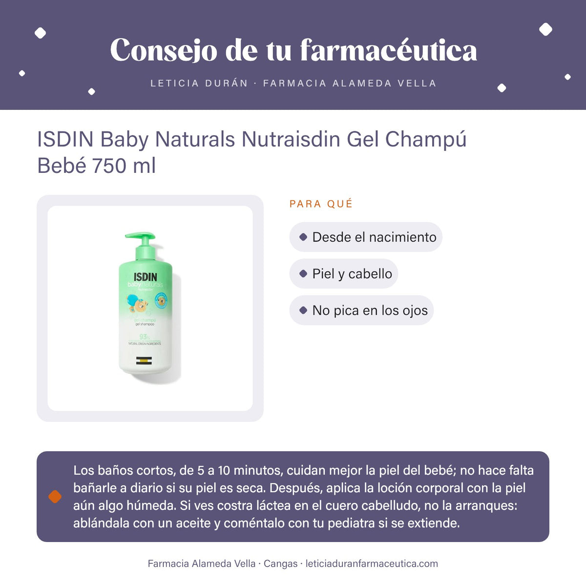 ISDIN Baby Naturals Nutraisdin Gel Champú Bebé 750 ml – consejo de tu farmacéutica