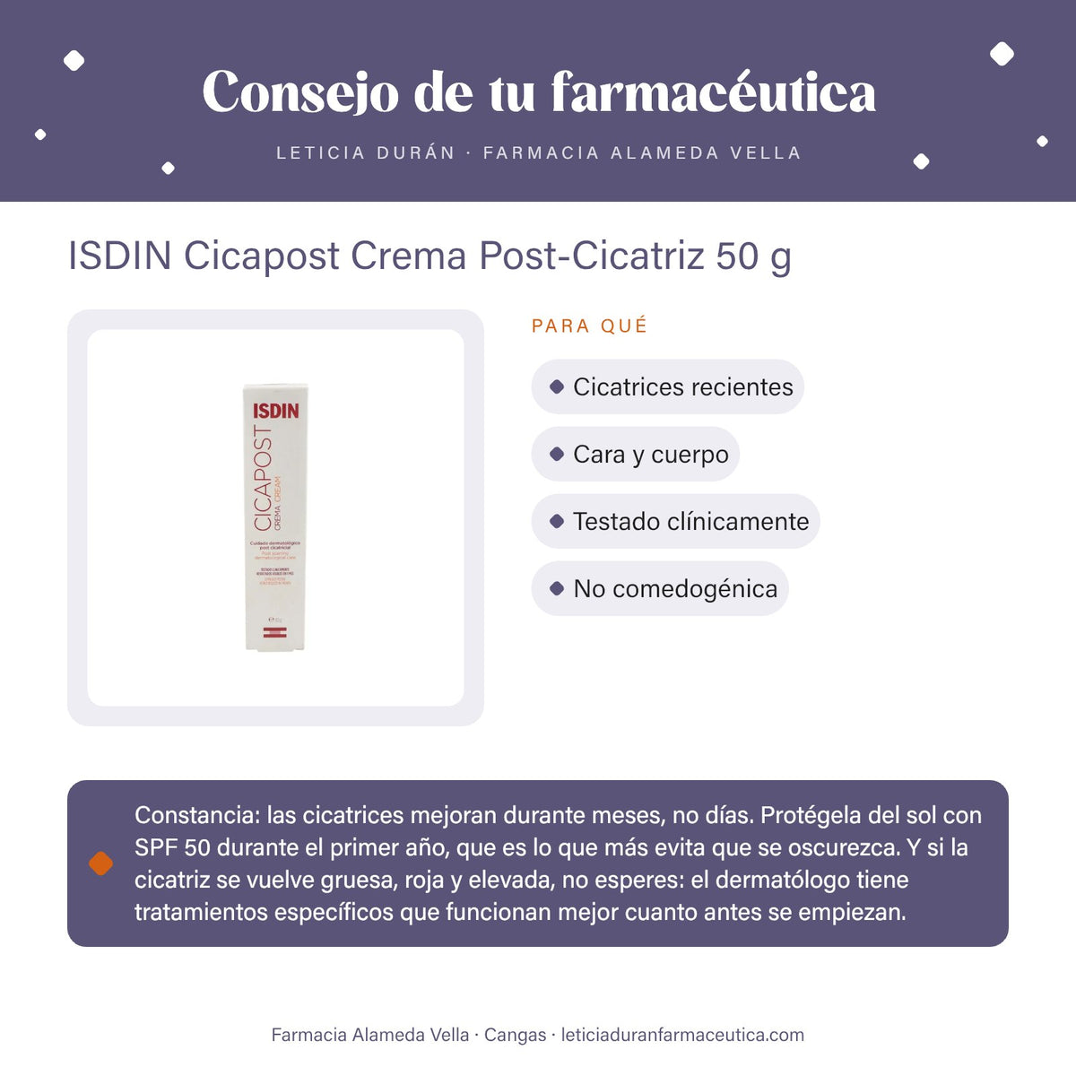 ISDIN Cicapost Crema Post-Cicatriz 50 g – consejo de tu farmacéutica