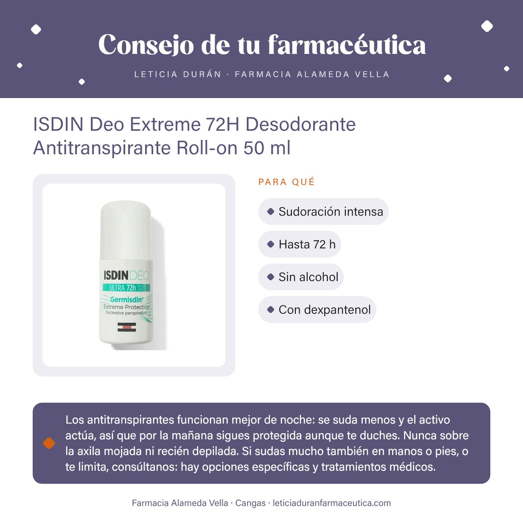 ISDIN Deo Extreme 72H Desodorante Antitranspirante Roll-on 50 ml – consejo de tu farmacéutica