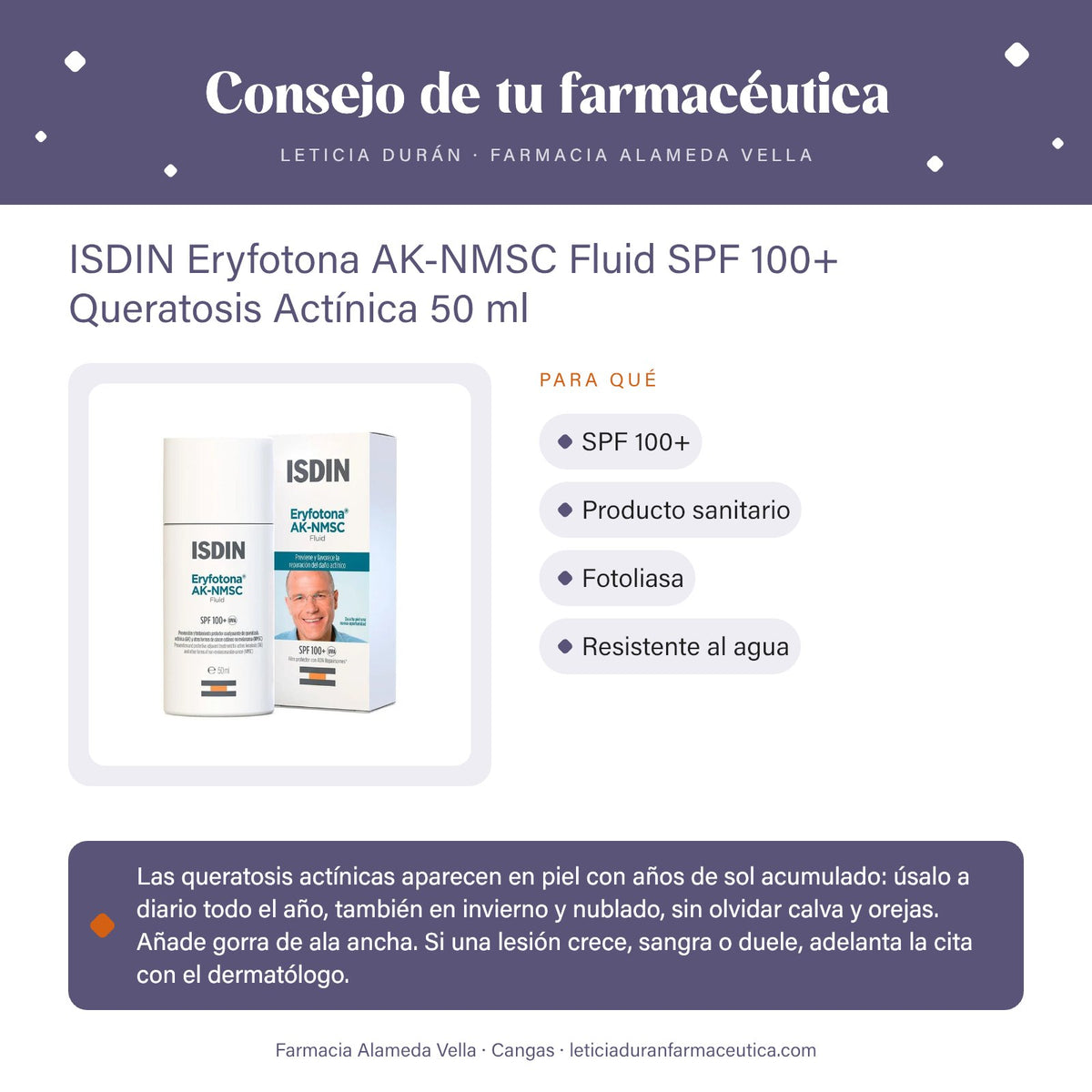 ISDIN Eryfotona AK-NMSC Fluid SPF 100+ Queratosis Actínica 50 ml – consejo de tu farmacéutica