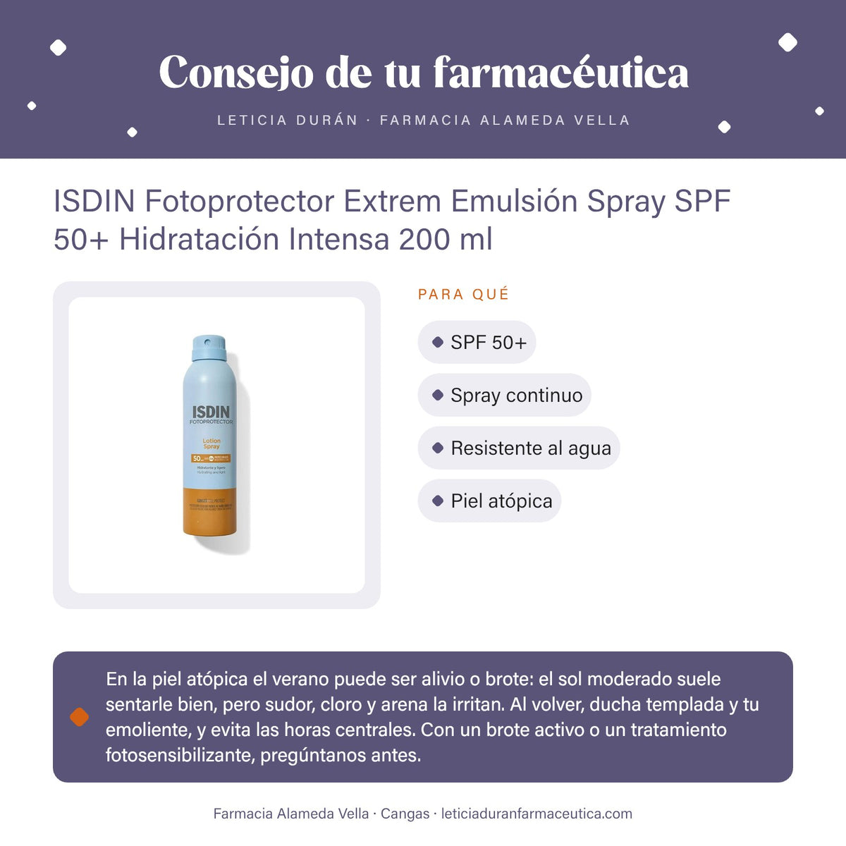 ISDIN Fotoprotector Extrem Emulsión Spray SPF 50+ Hidratación Intensa 200 ml – consejo de tu farmacéutica