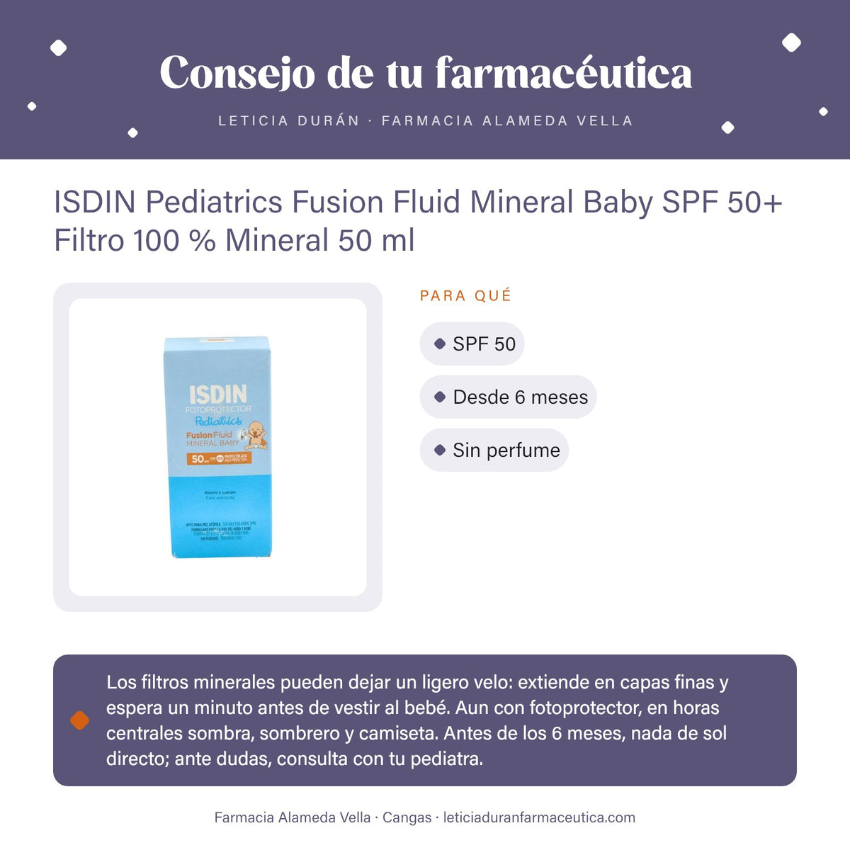 ISDIN Pediatrics Fusion Fluid Mineral Baby SPF 50+ Filtro 100 % Mineral 50 ml – consejo de tu farmacéutica