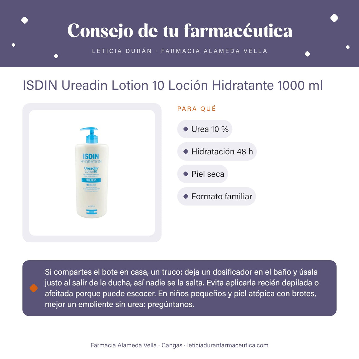 ISDIN Ureadin Lotion 10 Loción Hidratante 1000 ml – consejo de tu farmacéutica