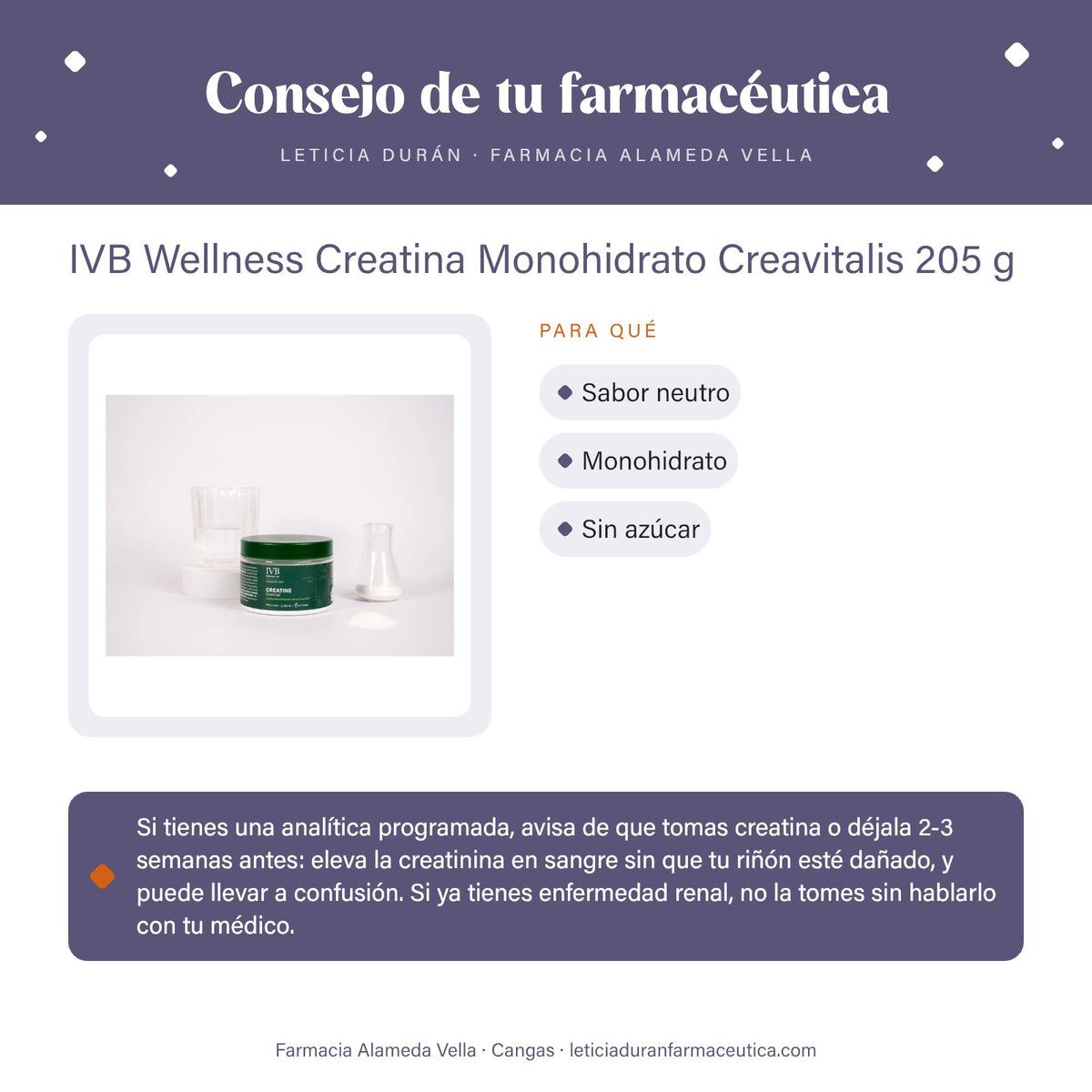 IVB Wellness Creatina Monohidrato Creavitalis 205 g – consejo de tu farmacéutica