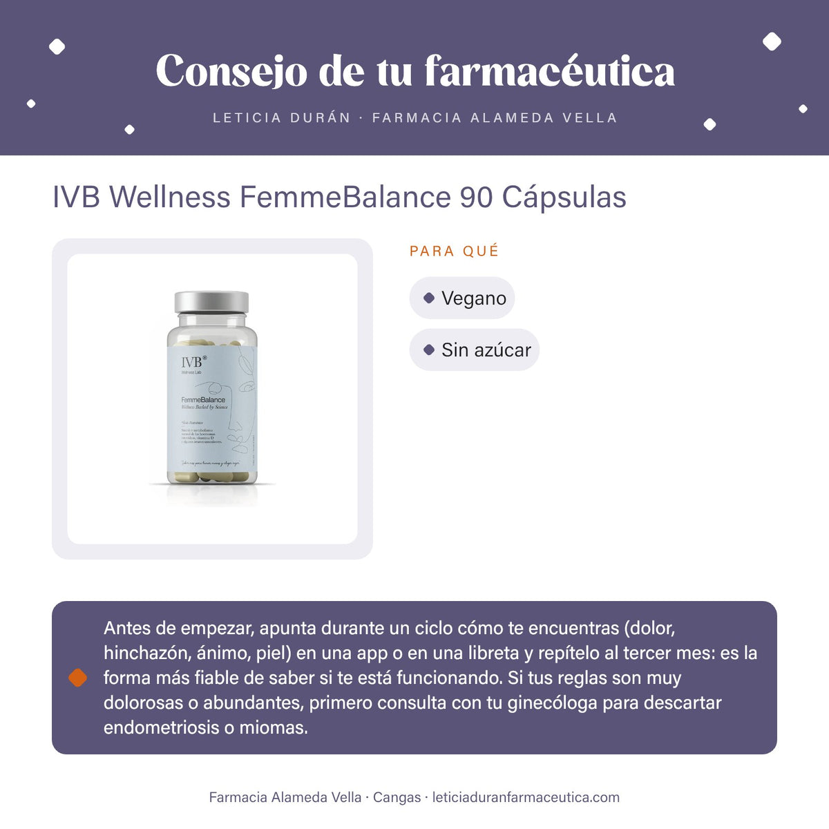 IVB Wellness FemmeBalance 90 Cápsulas – consejo de tu farmacéutica