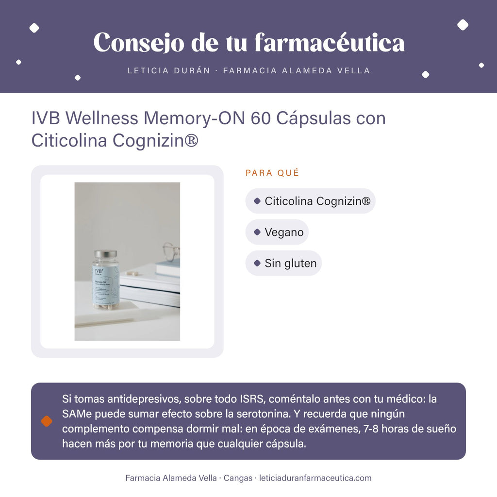 IVB Wellness Memory-ON 60 Cápsulas con Citicolina Cognizin® – consejo de tu farmacéutica