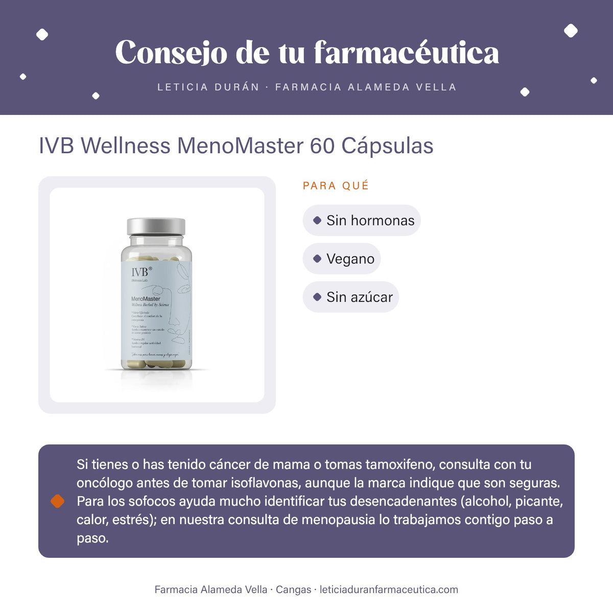 IVB Wellness MenoMaster 60 Cápsulas – consejo de tu farmacéutica