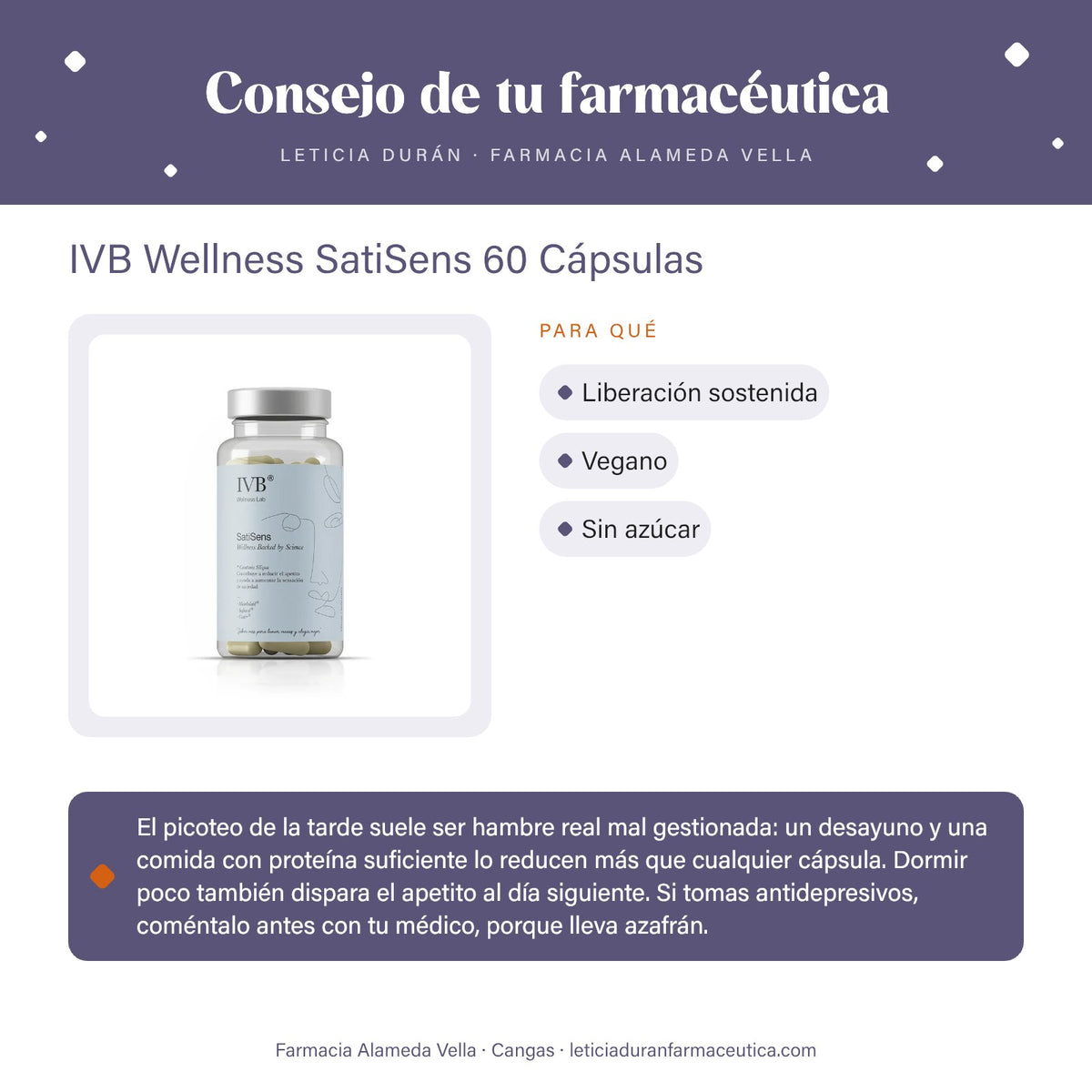IVB Wellness SatiSens 60 Cápsulas – consejo de tu farmacéutica