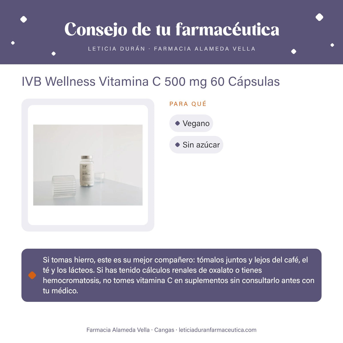 IVB Wellness Vitamina C 500 mg 60 Cápsulas – consejo de tu farmacéutica