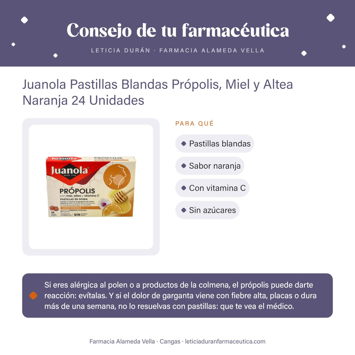 Juanola Pastillas Blandas Própolis, Miel y Altea Naranja 24 Unidades – consejo de tu farmacéutica