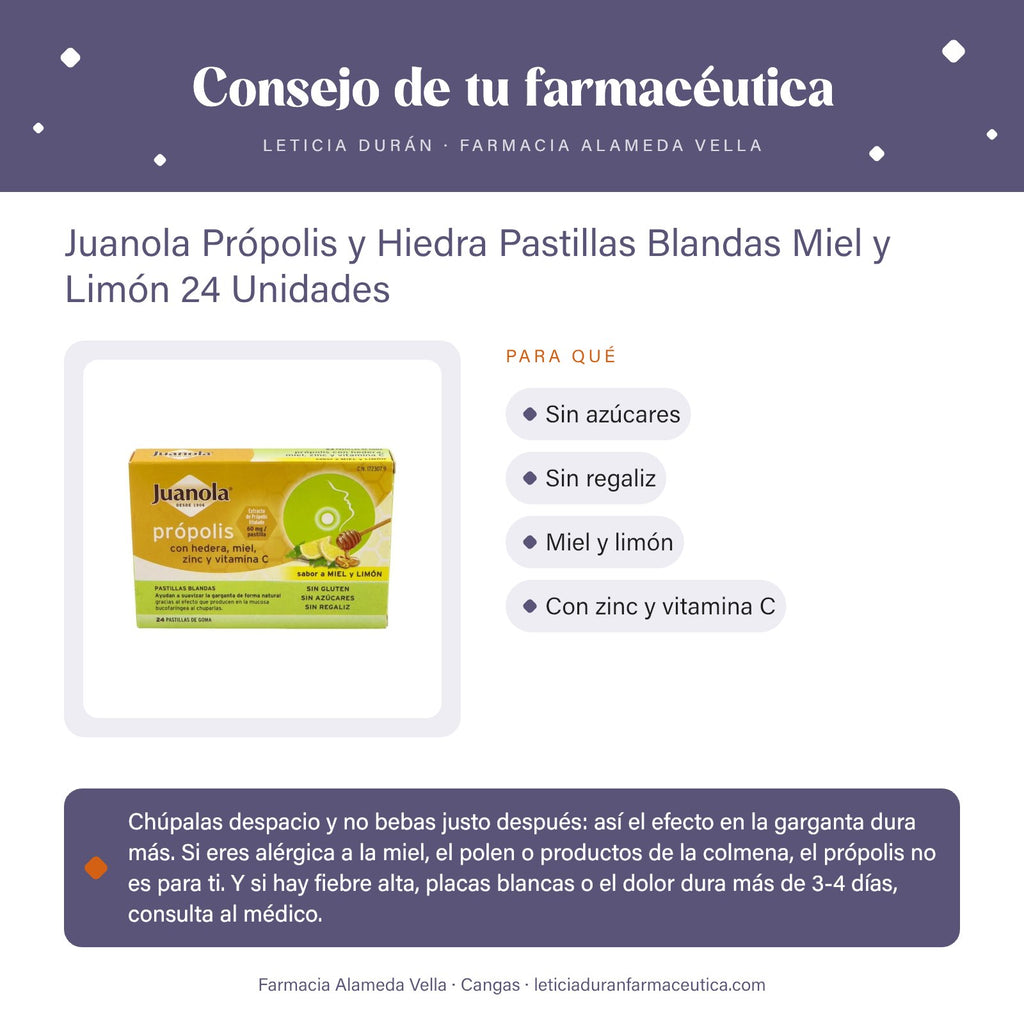 Juanola Própolis y Hiedra Pastillas Blandas Miel y Limón 24 Unidades – consejo de tu farmacéutica