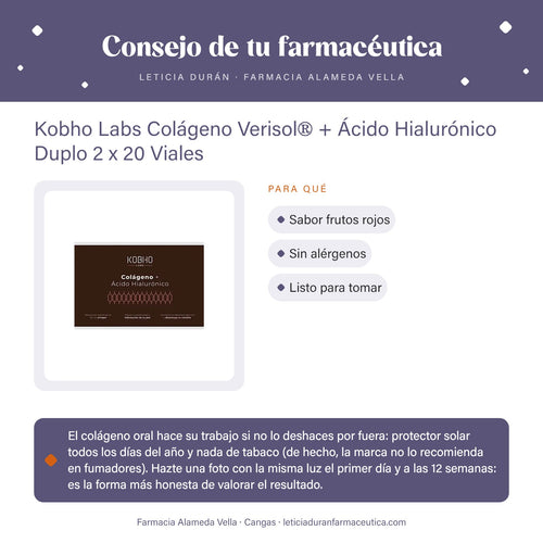 Kobho Labs Colágeno Verisol® + Ácido Hialurónico Duplo 2 x 20 Viales – consejo de tu farmacéutica