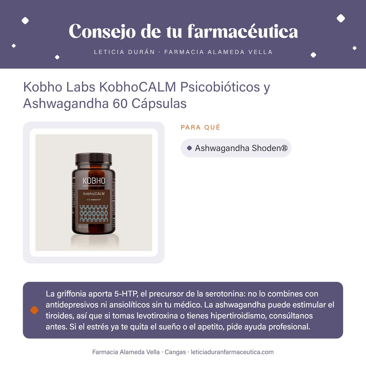 Kobho Labs KobhoCALM Psicobióticos y Ashwagandha 60 Cápsulas – consejo de tu farmacéutica